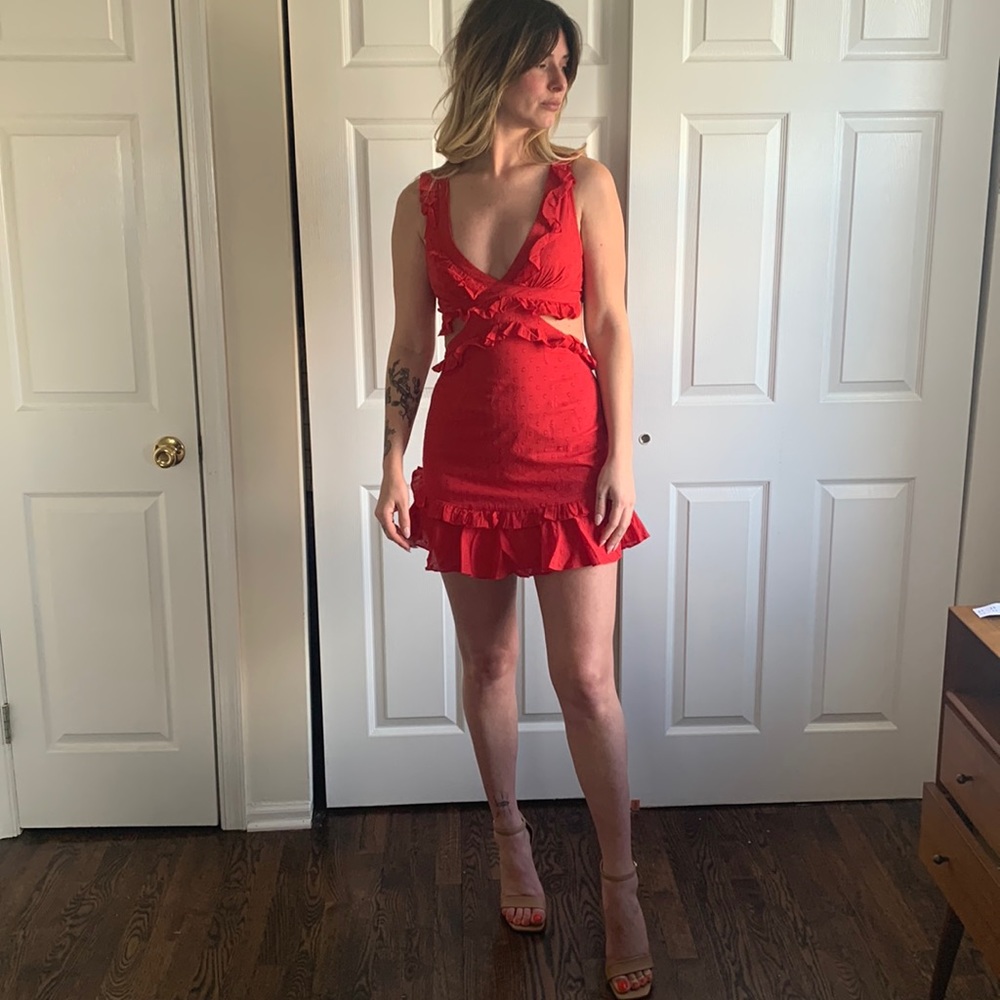 Red Mura boutique mini cut out dress Australian size 8 US size 4 Size small